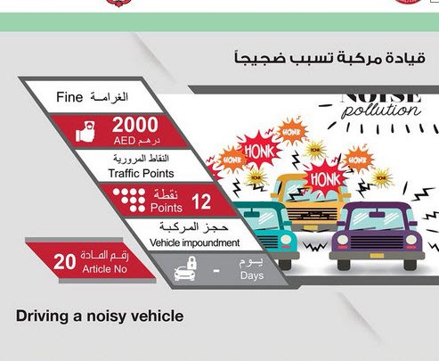 قيادة سيارة تسبب ضجيجاً في الإمارات